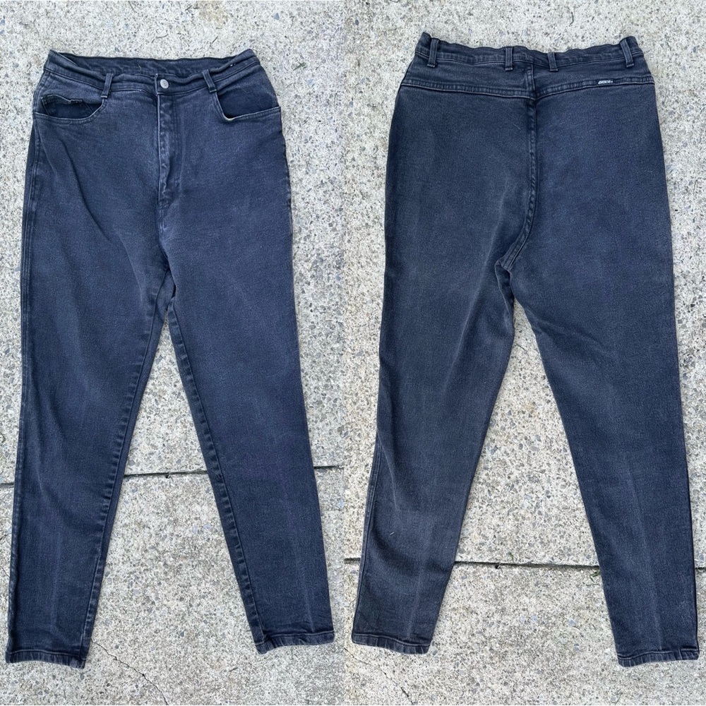 Vintage Jordache Faded Black High Rise Tapered Leg Bareback Jeans 18W 29” Waist